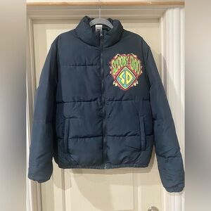 Scooby-Doo Puffer Jacket Mens Small Blue Full Zip Scooby Snacks Graphic